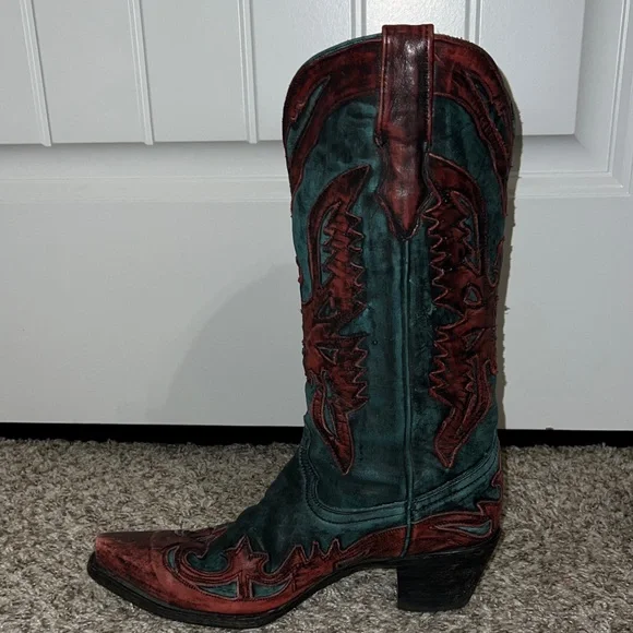 Corral Distressed Turquoise and Red Eagle Boots - Picture 6 of 12